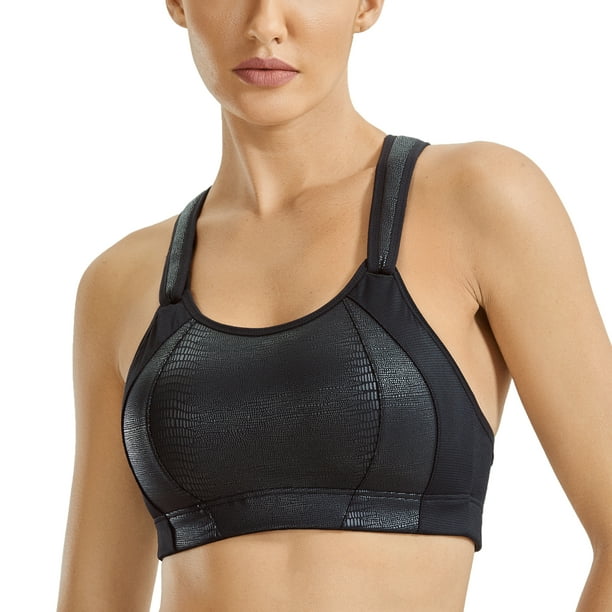SYROKAN Womens Full Coverage Racerback High Impact Workout Firm Support Padded Push Up Sports Bra 